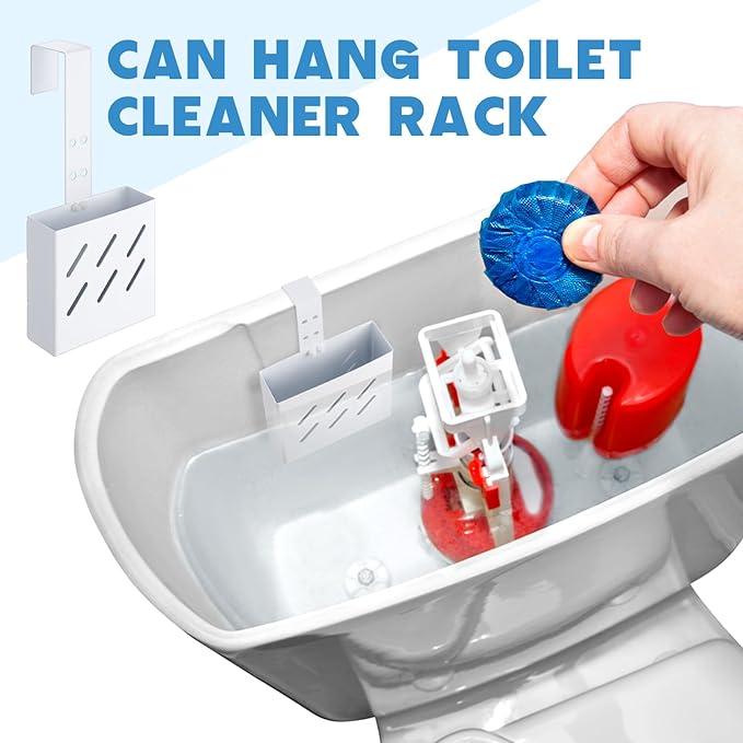 Honeydak 3.2 x 2.8 x 1.2 Inch Stainless Steel Toilet Tank Cleaner Holder with Adjustable Hook, Hanging Toilet Cleaner Caddy (White)