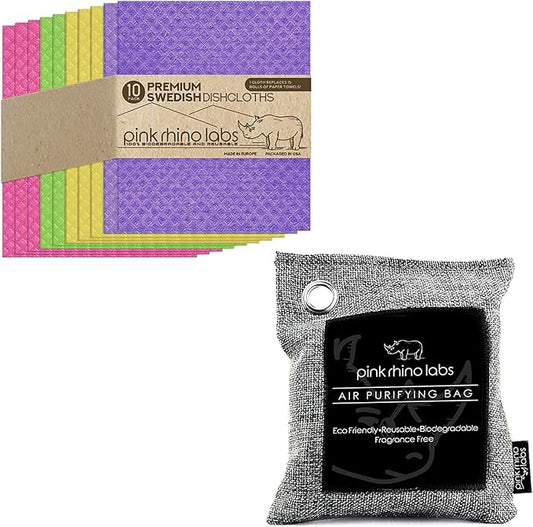 Swedish Dishcloths and Bamboo Charcoal Air Purifying Bag Bundle