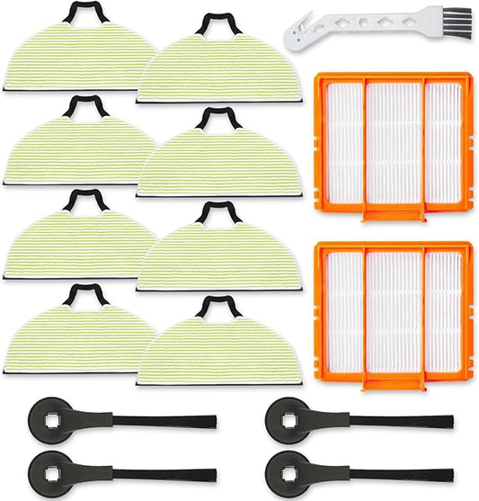 8 Vacmop Pads Replacement Parts for Shark RV2610WA RV2620WA RV2410WD AV2610WA AI Ultra 2- in-1 Matrix Clean Robot Vacuum models Spare Parts Accessories, 8 Mop Pads, 2 HEPA Filter, 4 Side Brushes