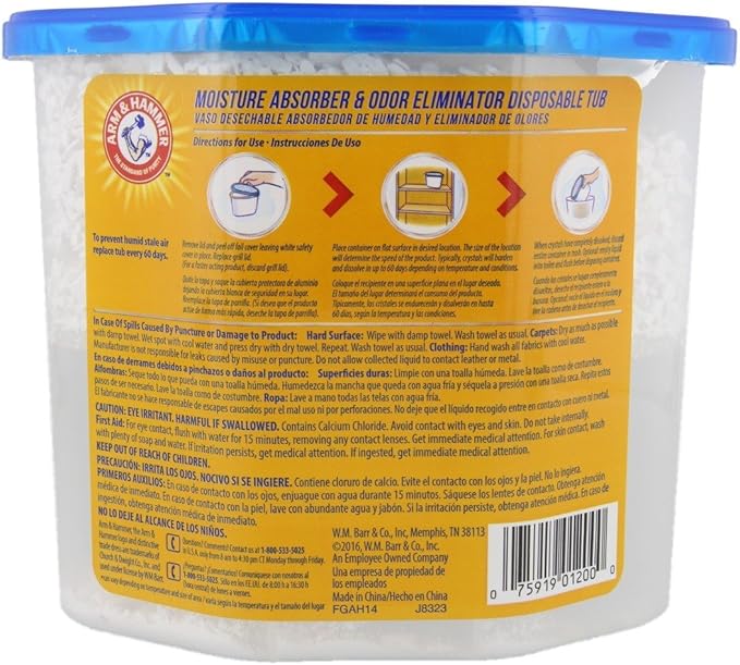 Arm & Hammer Moisture Absorber & Odor Eliminator 14oz Tub, 3 Pack - Eliminates Musty Odors & Freshens Air for Closets, Laundry rooms, Mud Rooms, white
