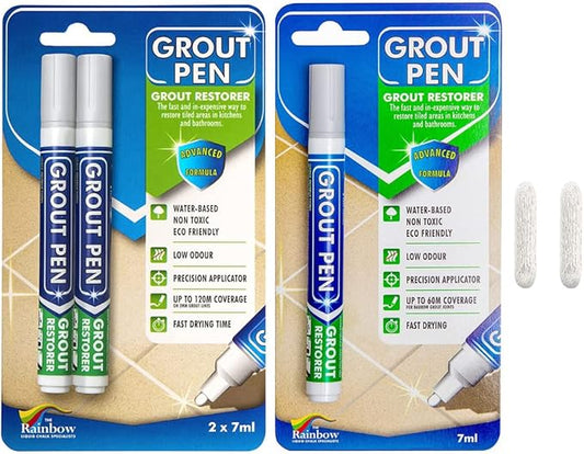 Grout Pen Tile Paint Marker: Light Grey 1 Pack and 2 Pack with Extra Tips (Narrow, 5mm) - Waterproof Grout Colorant and Sealer Pen to Renew, Repair, and Refresh Tile Grout - Cleaner Floor Pens