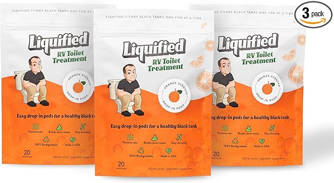 Liquified RV Toilet Treatment Drop-Ins - Prevents Tank Odors - Breaks Down Waste and Tissue - Septic Tank Safe - Matts RV Reviews (Orange, 20 Count, Pack of 3)