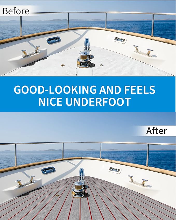 OCEANBROAD EVA Foam Boat Flooring with 3M Adhesive Backing Marine Self-Adhesive Decking 96''x45.6''/36''/28.8''/16.8'', 48''x16.8'' Faux Teak Sheet for Jon Boats Swim Platform Helm Pad RV Floor