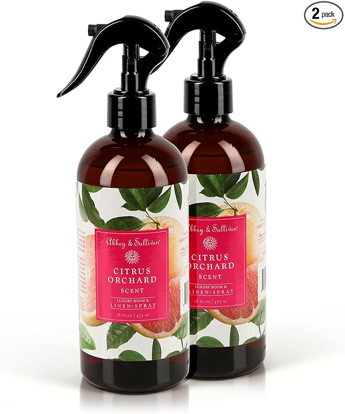 Abbey & Sullivan Linen Spray, Citrus Orchard, Fabric Freshener and Fragrance Room Spray, Pack of 2, 16 oz