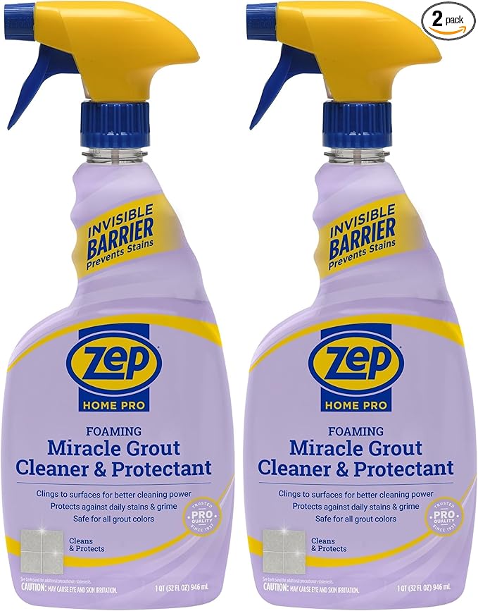 Zep Home Pro Foaming Miracle Grout Cleaner & Protectant - 32 Fl. OZ - 2-in-1 for Sparkling Clean Grout Lines,(Pack of 2)