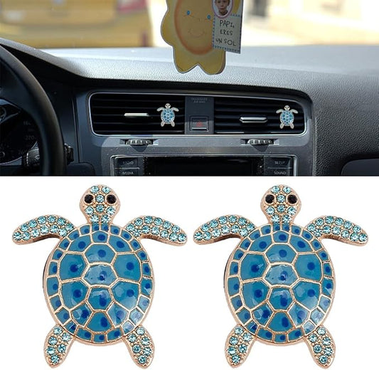 PLIGREAT 2 Pcs Sea Turtle Air Freshener Car Vent Clips Blue Rhinestone Turtle Air Vent Clips Cute Beach Style Alloy Accessories for Women Men Car Interior Decor