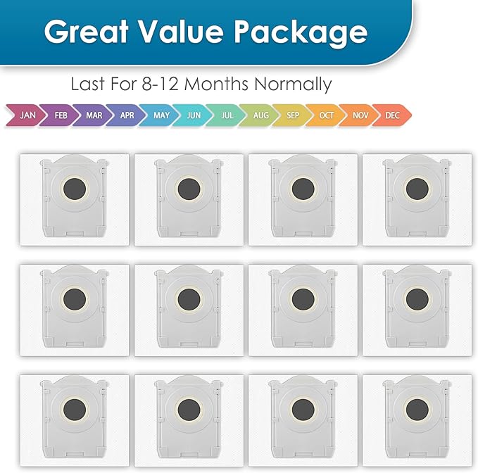(12 Pack) X8 PRO OMNI Replacement Dust Bags Compatible with ECOVACS DEEBOT X8 PRO OMNI/ T80 Omni/ T30C Omni/ X9 Pro Omni/ T50 MAX PRO Omni/ T50 PRO Omni Robot Vacuum, Canister Bags, Vacuum Bags
