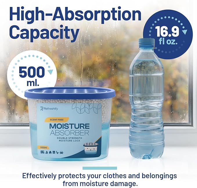 Premium Moisture Absorbers and Dehumidifier Tubs – High-Efficiency Closet Dehumidifier and Dehumidifier for Car, Odor Control Fragrance Free, 6 Pack, 7.5 Oz