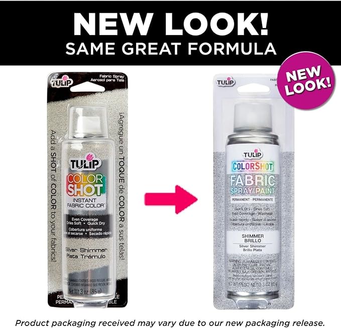Tulip ColorShot Instant Fabric Spray Paint, Permanent Color Spray-On Fabric Paint, 3oz, Silver Shimmer