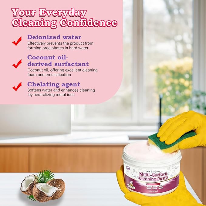 Snowlily All Purpose Cleaning Paste - Multi-Surface Cleaner for Stoves, Sinks, Tiles & White Shoes - Concentrated Formula Removes Grease & Hard Water Stains - 11 oz