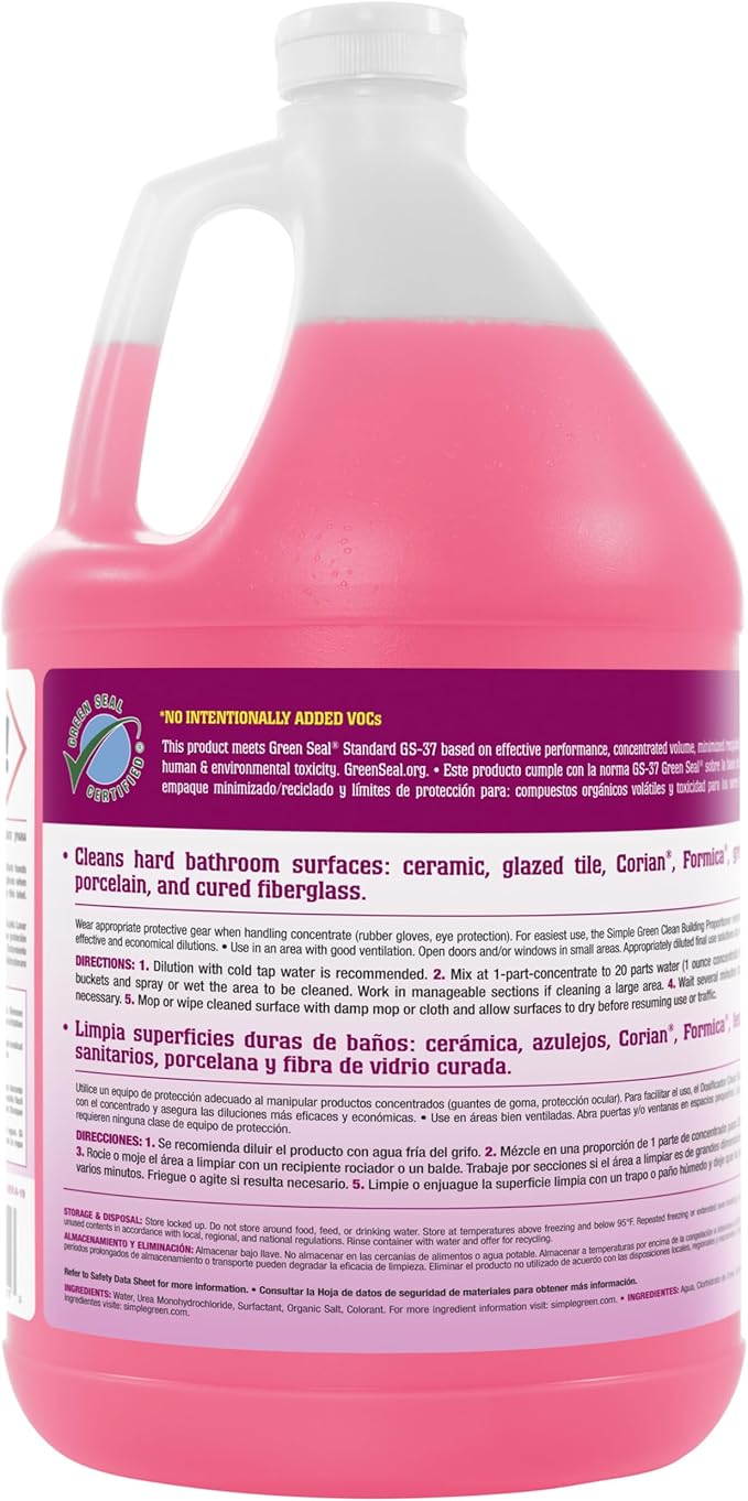 Simple Green 11101CT Clean Building Bathroom Cleaner Concentrate, Unscented, 1gal Bottle