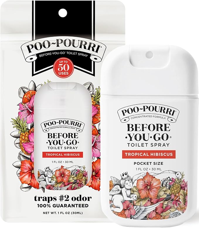 Poo-Pourri Before-You-Go Pocket Toilet Spray, Travel Essentials, Tropical Hibiscus, 1 Fl Oz, Up to 50 Uses, On-The-Go Bathroom Odor Deodorizer with Essential Oils, TSA Approved Size, Hibiscus, Apricot