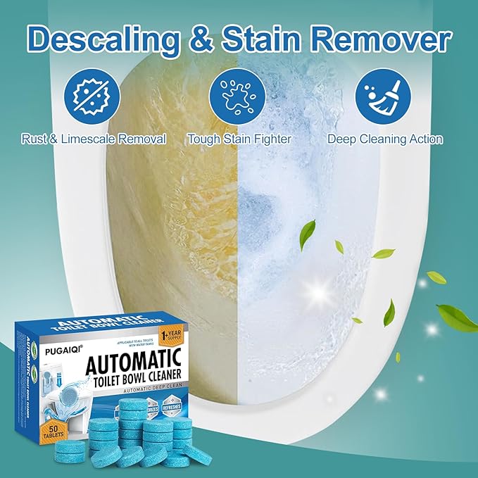 Automatic Toilet Bowl Cleaner Tablets,Blue toilet seat, Descale & Deodorize, Septic-Safe, Continuous Cleaning, Fresh Scent, Drop-In Tank Cleaner effective to use Works with Toilets 50 Pack-Fresh Scent