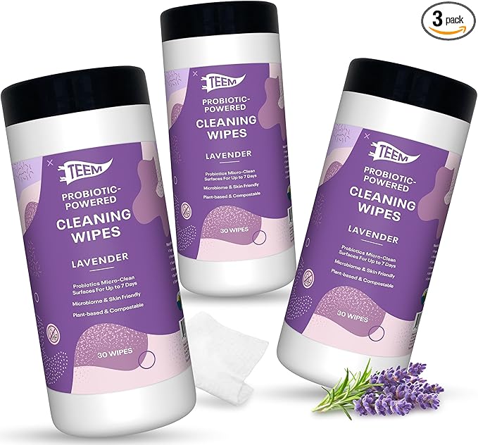 Probiotic Cleaning Wipes with Lavender Essential Oil, Microcleans Surfaces for up to 7 Days, Home Compostable & Biodegradable, All-Natural Multi Surface Wipes by SCD Probiotics, 90 Sheets (Pack of 3)