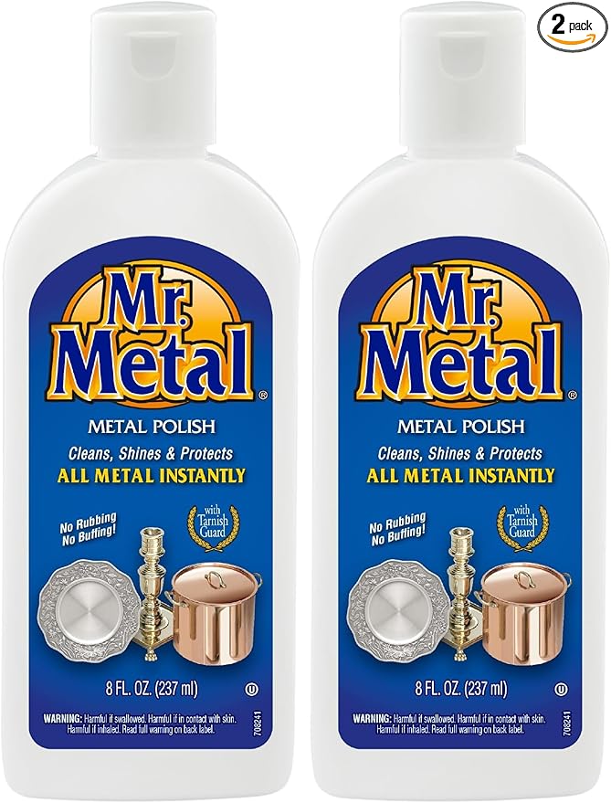 Mr. Metal Metal Polish Liquid All Metal Multipurpose Cleaner, Non-Abrasive, Instant Sterling Silver Cleaner, Brass and Stainless Steel Cleaner, Grime and Tarnish Remover, Chrome Silver Polish, 8 oz