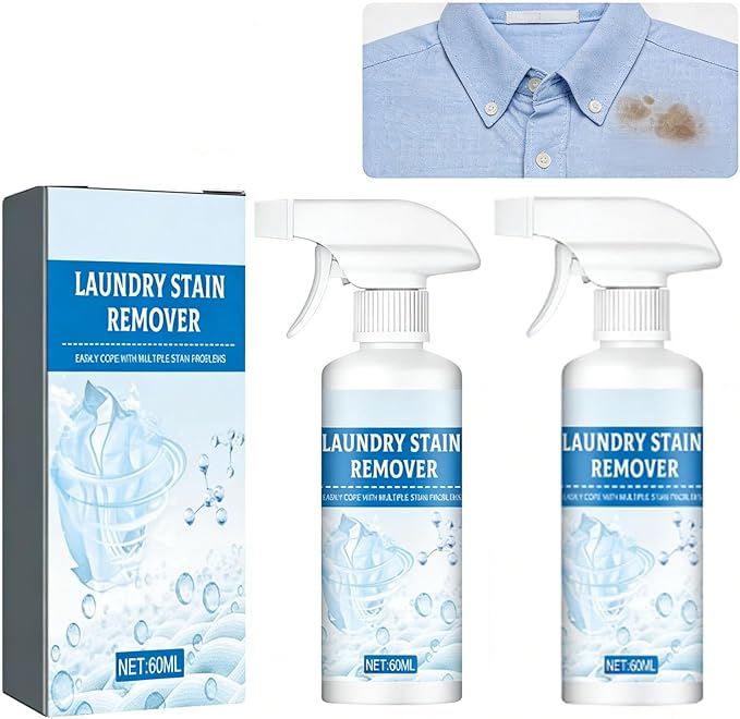 Clothing Emulsifier Stain Remover Spray, Powerful Laundry Spot Cleaner with Anti-Static Guard, Non-Ionic Active Enzyme Formula for Clothes, Sweat & Grass Dirt Removal (2pcs)