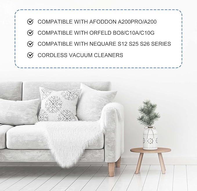 4 Pack HEPA Filters and 4 Pack Sponge Filters Replacement for Afoddon A200Pro/A200, ORFELD B08/C10A/C10G and NEQUARE S12 S25 S26 Series Cordless Vacuum Cleaner, with Foam Pre-filter