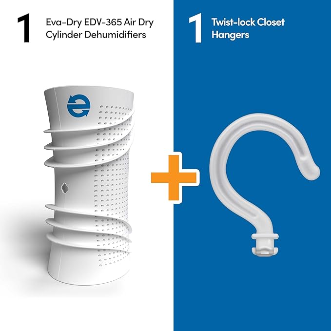 Eva-Dry Air-Dry Cylinder - Powerful Renewable Moisture Absorber for Small Spaces - Renews in Just 2 Hours, Non-Toxic, Safe for Closets, Safes, and More (Sold Individually)