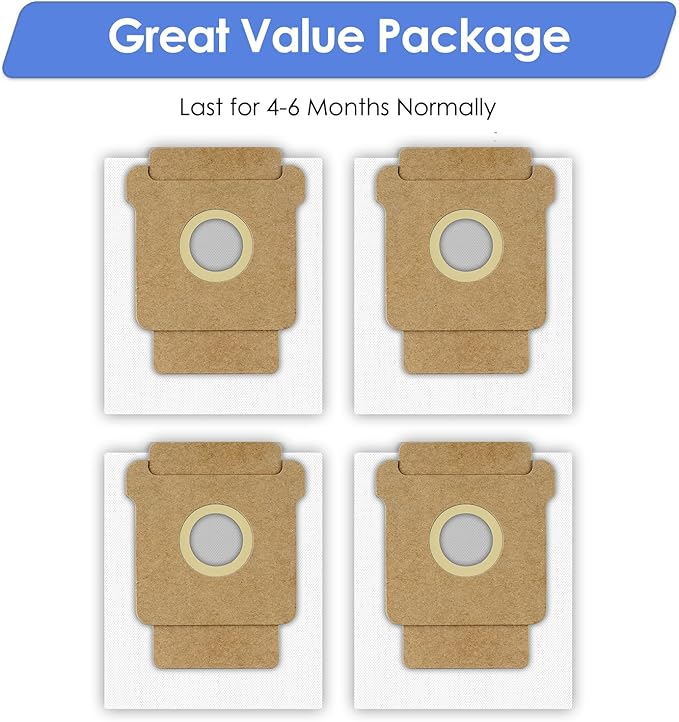 (4 Pack) 104 Dust Bags for iRobot Combo 2 Essential Robot Vacuum Q0520 Y0140, Plus 405 Combo, Plus 505 Combo, 105 Vac, Max 705 Vac, 105 Combo Robot Vacuum Bags, Disposal Bag Accessories