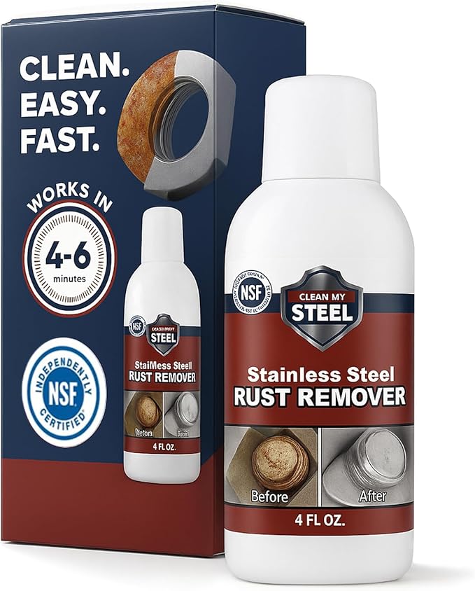 Stainless Steel Rust Remover – NSF Approved Non-Toxic Rust Stain Remover for Stainless Steel Appliances, Sinks, Grills, Marine Hardware & Commercial Equipment (4 oz)