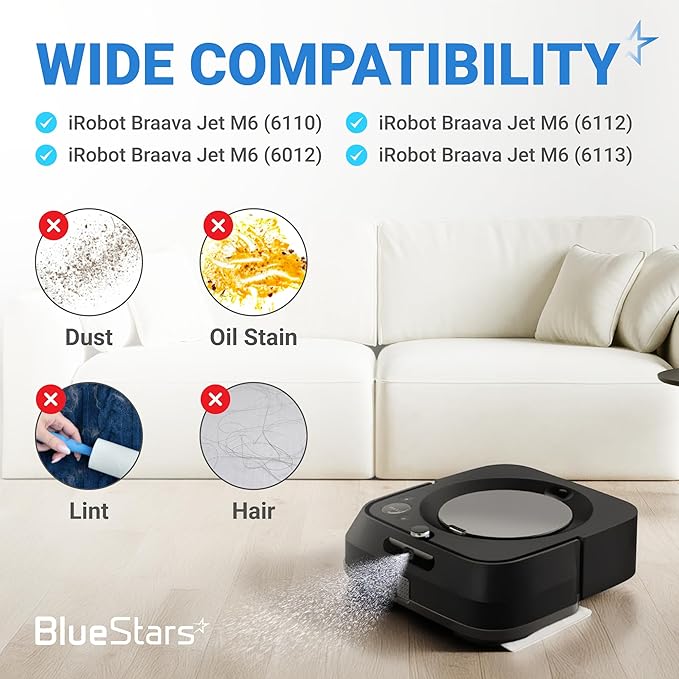 BlueStars 10 Packs m6 Washable and Reusable Wet Mopping Pads - Compatible with iRobot Braava Jet M Series Braava Jet m6 (6110) (6012) (6112) (6113) Ultimate Robot Mop - Microfiber Deep Clean Mop Pads