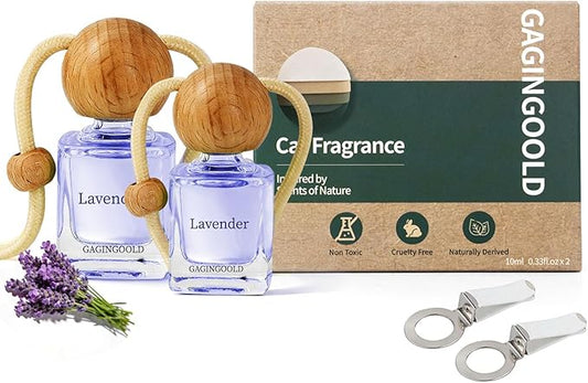 Car Air Freshener Hanging 2 Pack, Lavender Scent Essential Oil Diffuser Long Lasting Up to 150 Days, Cute Car Accessories with 2 Vent Clip for Women Men Gift, Odor Eliminator