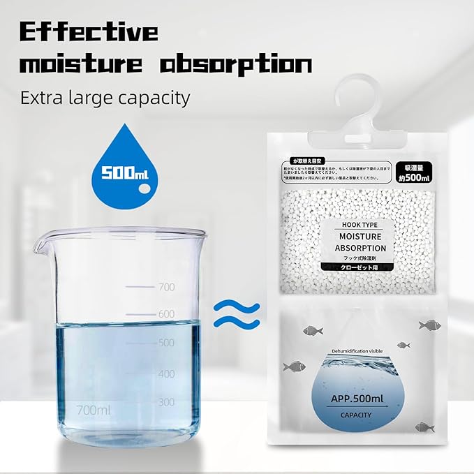 Hanging Moisture Absorbers, Portable Dehumidifier Bags, Fragrance Free Humidity Absorber for Closet, Suitable for Bedroom, Bathroom, Kitchen (230g/Pack, 5 Packs)