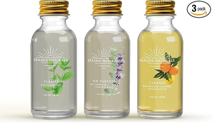 4 oz Refill Concentrate Set – Makes 12 Bottles of Non-Toxic Cleaners – Plant-Based All-Purpose, Glass & Bathroom Refills with Peppermint, Eucalyptus, Lemon, Grapefruit & Orange