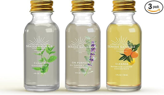 4 oz Refill Concentrate Set – Makes 12 Bottles of Non-Toxic Cleaners – Plant-Based All-Purpose, Glass & Bathroom Refills with Peppermint, Eucalyptus, Lemon, Grapefruit & Orange