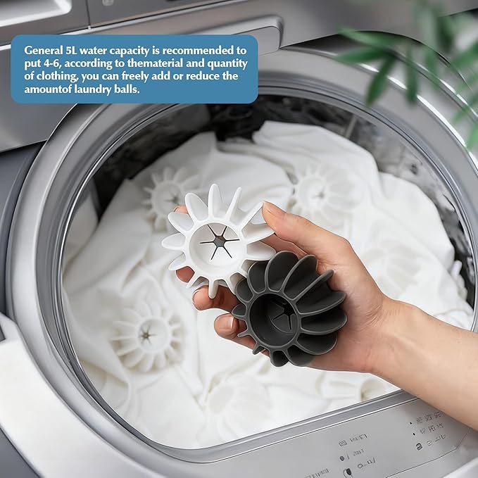 6Pcs Ech.Apr Reusable Laundry Balls, TPR Washing Machine Cleaner Ball, Anti-Tangle Washer Dryer Accessory