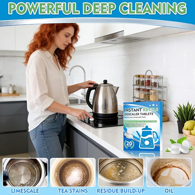 Kettle Descaler Tablets, 36 Pack Limescale Remover, Kettle Cleaner Remove Limescale and Hardwater Stains, Citric Acid for Cleaning, Descaling Tablets for Kettles, Coffee Machines, Water Bottle