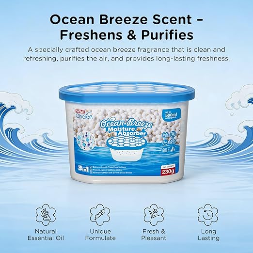 W&E Choice Moisture Absorbers with Ocean Breeze, Portable Dehumidifier for Closet & Bathrooms, Kitchen, Humidity Absorber Odor Eliminator Absorber 6 Pack