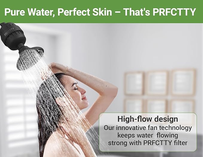 25-Stage Shower Filter prevents scale buildup,Revitalize Hair Skin Nails with Purifying Water, softener hard water,99% Lead Chlorine, Fluoride Removed,High Output Fan Technology,Matte Black