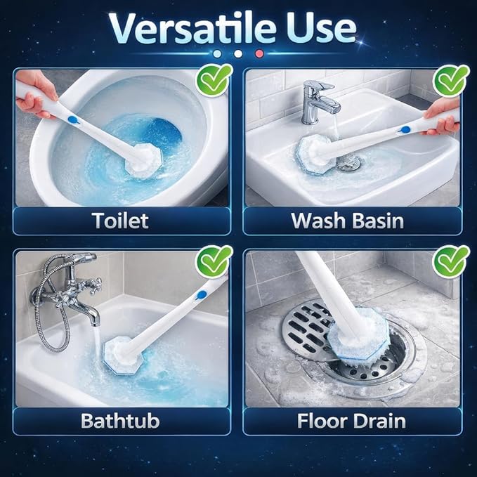 Disposable Toilet Cleaning Wand Refills | Preloaded Scrubbing Pads for Toilet Bowl Cleaning, Disinfecting, & Stain Removal, No-Touch Design | 10 Count