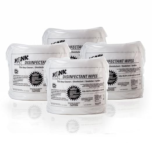 Monk Disinfecting Wipes, One Step Cleaner, Disinfectant, Deodorizer & Sanitizer, 4 Refill Packs of 800 Count, Great for Home & Corp Gyms, Yoga Mats, Dance Studios, Spinning Classes & More