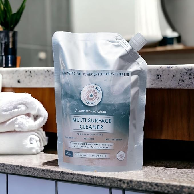 Multi-Surface Cleaner (Refill Bag 1 Liter) - Electrolyzed Water Cleaner - Home and Kitchen Cleaning - Non-Toxic and Effective Cleaner to Remove Dirt & Grime, 1 Liter