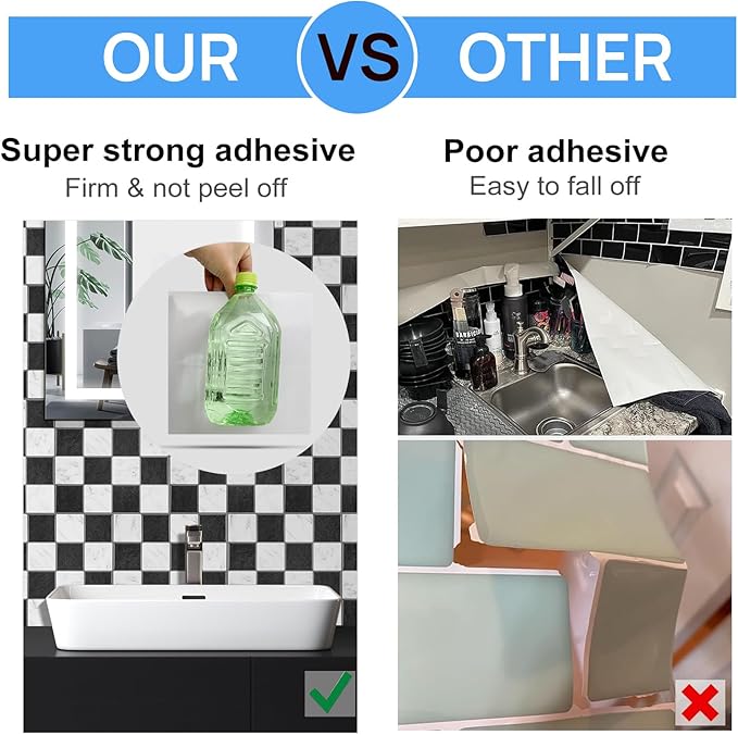 Peel and Stick Backsplash, New Upgrade Design 9" x9"Square Marble Tiles,3D Adhesive Premium Mosaic Tiles, Peel and Stick Tiles for Kitchen,Bathroom, Wall Tile（10-Sheet）.