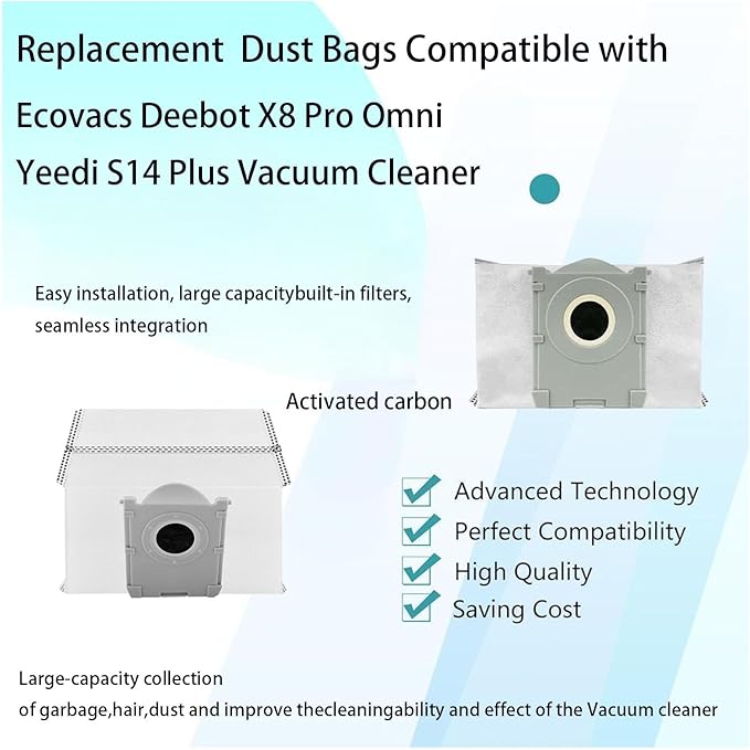Replacement ECOVACS Accessory 9-Pack Dust Bags：Compatible with Deebot X8 Pro Omni / X9 Pro Omni / T80 Omni / X11 OmniCyclone / T50 Pro / T50 Max For Yeedi S14 Plus，Spare Parts Accessories