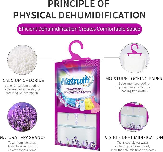 NATRUTH Moisture Absorber 7 HangingPackets（9.8oz*7）+ 3 Portable Boxs (10.5oz*3), Dehumidifiers with Lavender, Desiccant Hanging Bag Use for Kitchen Bathroom Wardrobe, Eliminates Odors, Odor Absorber