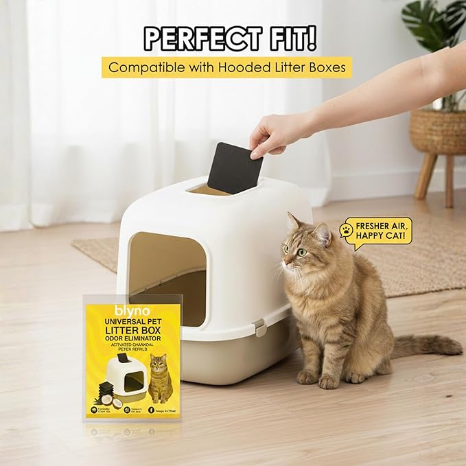 Blyno Lasts Up to 2 Years - Upgraded Universal Odor Eliminator for Hooded Cat Litter Box Deodorizer,Natural Coconut Shell Activated Charcoal, Cat Toilet Odor Eliminator for Automatic Litter Box