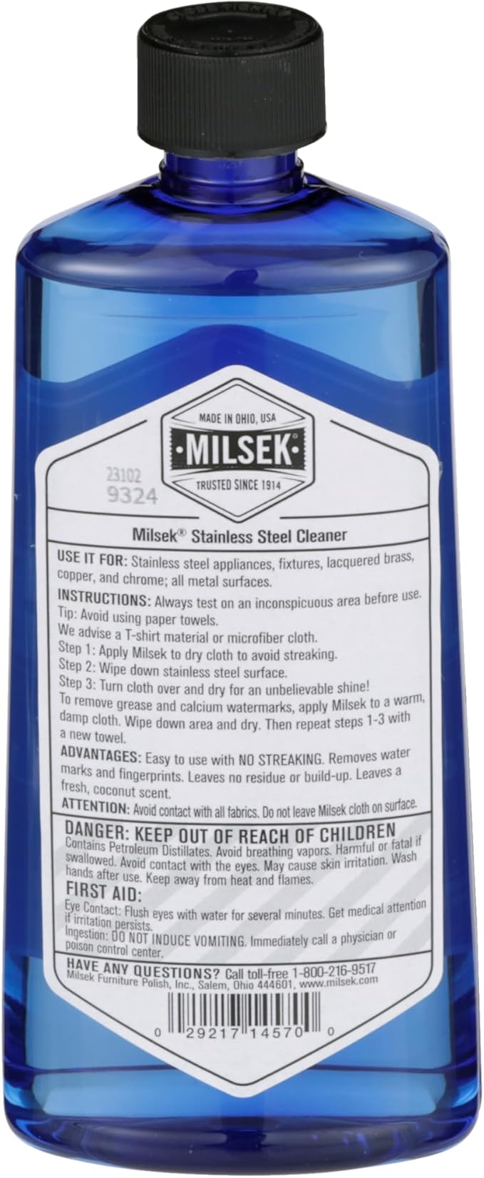 Milsek Stainless Steel Cleaner - Multipurpose Cleaning Supplies for Home and Kitchen Appliances, Sink, Stovetop, Dishwasher, Microwaves and Refrigerators - 12 Fl Oz (Pack of 4)
