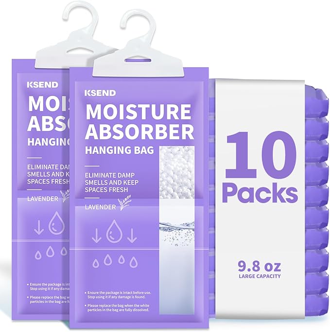 Moisture Absorbers 10 Pack, 9.8 Oz Compact Dehumidifier Bags & Packs, Moisture Hanging Bag, Humidity Absorbers, Closet Deodorizer Against Musty Odors, Lavender Scent, 11.8" x 6.3"