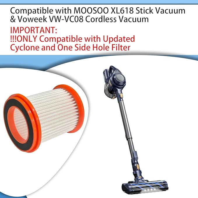 4 Pack HEPA Filters Fits MOOSOO XL618 Pro Type Cordless Stick Vacuum Cleaner, Also Fits Voweek VW-VC08 Cordless Vacuum