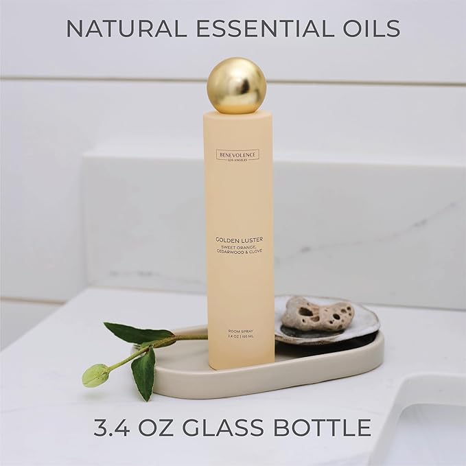 Orange, Cedarwood & Clove Room Spray | Benevolence LA Golden Luster | 3.4oz | Home, Pillow & Linen Fragrance Spray | Low VOC, No Alcohol | Malibu Sands Collection