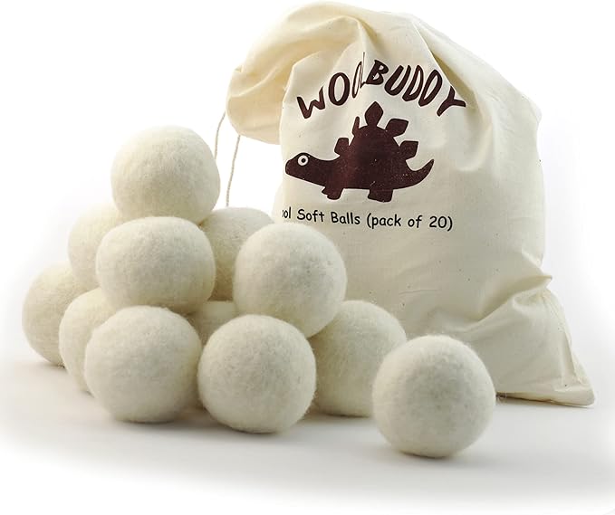 Woolbuddy Felt Balls – 12pcs Assorted Size Wool Pom Poms (3", 2.7", 2") with Drawstring Bag – White Felt Balls for Crafts, DIY Garland, Christmas Ornaments, Needle Felting Projects