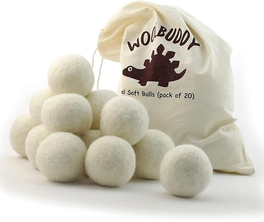 Woolbuddy Felt Balls – 12pcs Assorted Size Wool Pom Poms (3", 2.7", 2") with Drawstring Bag – White Felt Balls for Crafts, DIY Garland, Christmas Ornaments, Needle Felting Projects