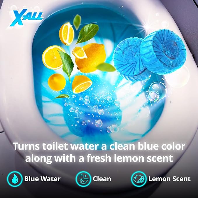 X-ALL Blue Toilet Tank Cleaner Tablets – Heavy-Duty Toilet Bowl Cleaner Tablets for Cleaning, Deodorizing - Long-Lasting Fresh Scent and Septic-Safe Stain Remover