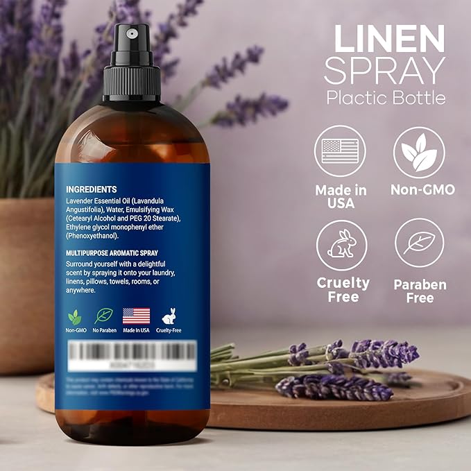 Lavender Linen Spray 8 fl oz - Refreshing Fabric Refresher & Pillow Spray for Bedding, Bed Sheets & Room - Soothing Room Mist - Nexon Botanics