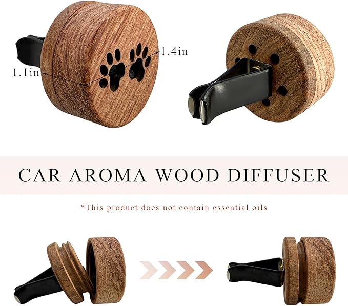 2 PCS Wood Car Essential Oil Diffuser, Wooden Aromatherapy Essential Oils Diffuser with Vent Clip, Wood Vent Clip Air Freshener for Vehicle Office Home Bedroom (Footprints)
