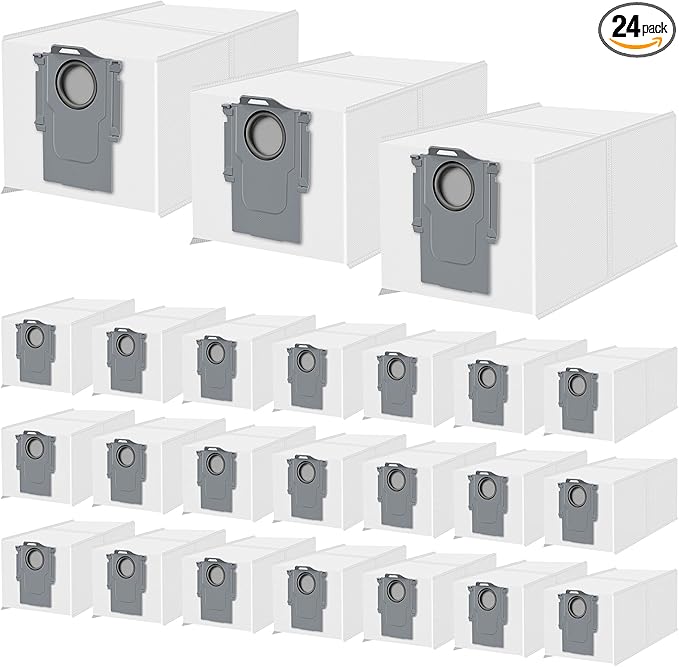 24 Pack Qrevo Dust Bags for Roborock QV 35A/Saros 10R/Qrevo S/Qrevo Pro/Qrevo Plus/Qrevo Master/Qrevo Slim/Qrevo Curv/Qrevo Edge/S8 MaxV Ultra Robot Vacuum, 3L Large Capacity Replacement Dust Bag